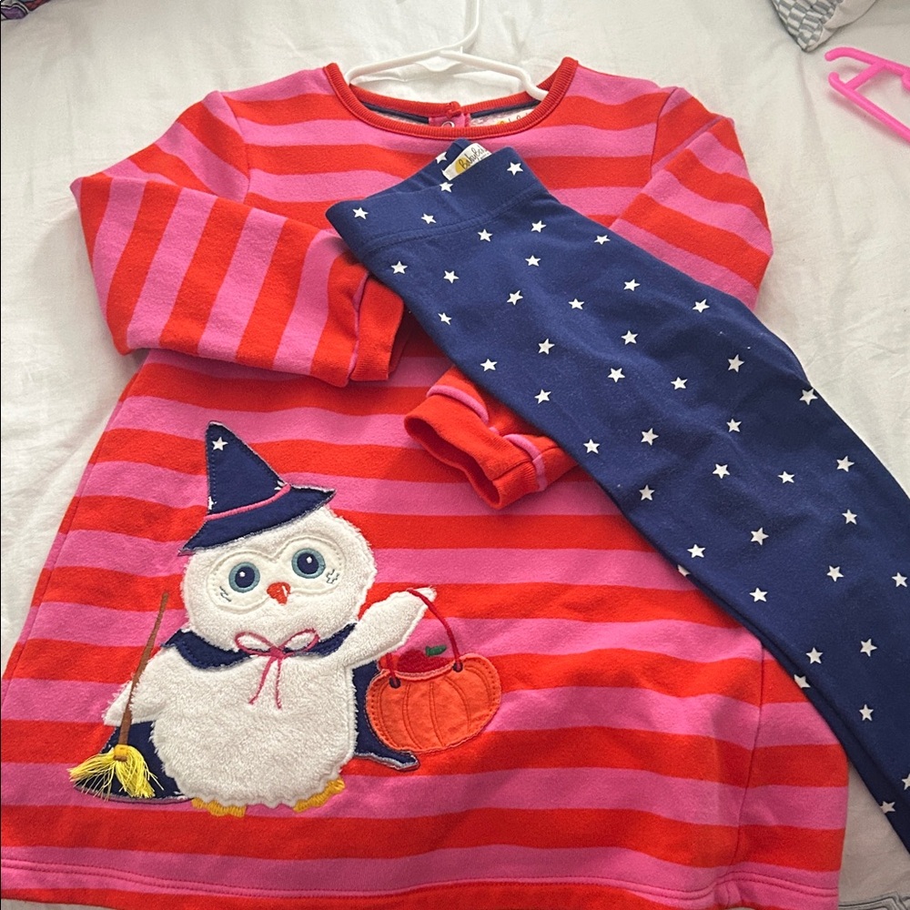 Baby Boden Red and Pink Striped Set with Blue Star Leggings